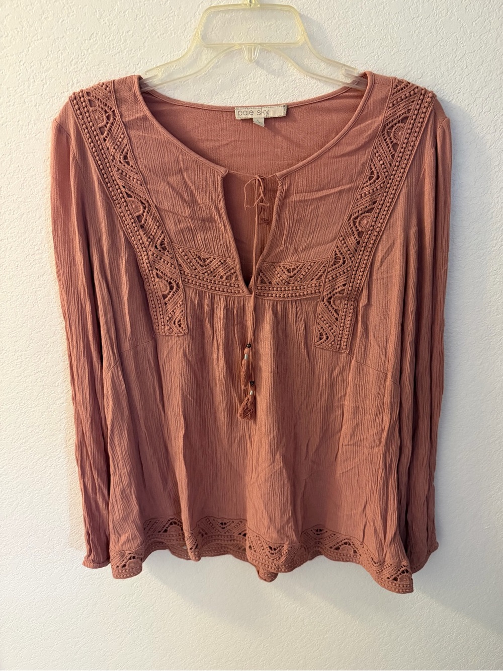Women's Mauve Crochet-Trim Long Sleeve Top